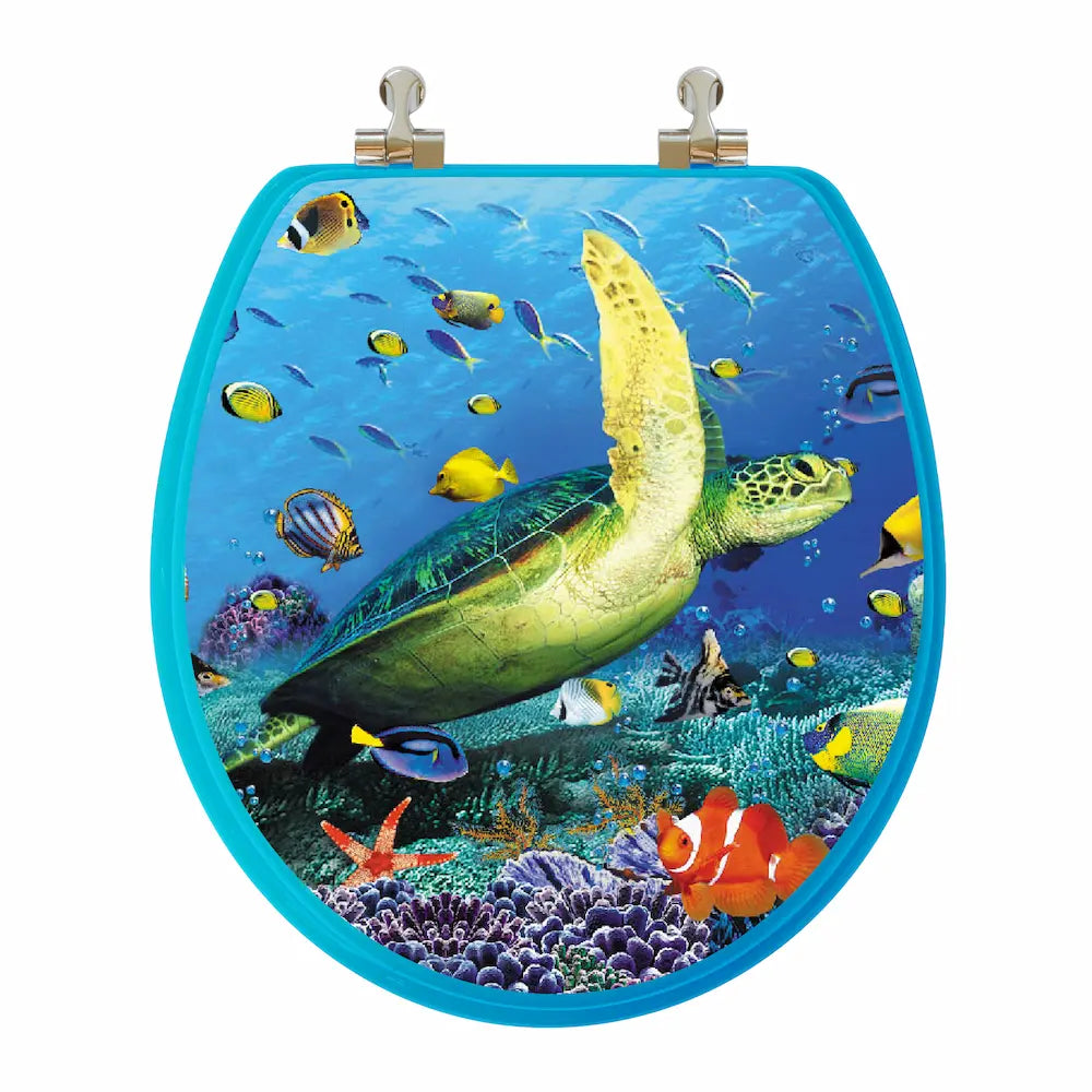topseat Elongated Wood Toilet Seat — 3D Sea Turtle