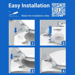 Step-by-step installation guide for a wood toilet seat with visual instructions and a QR code for an installation video.

Simple, intuitive setup using a Phillips 
