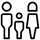 Black and white minimalist line icons depicting a family of four: two adults, one child, and one adult female figure, shown on a solid white background.