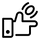 A black minimalist vector icon of a thumbs-up with a floating remote control, representing a 'thumbs up' gesture or like button.