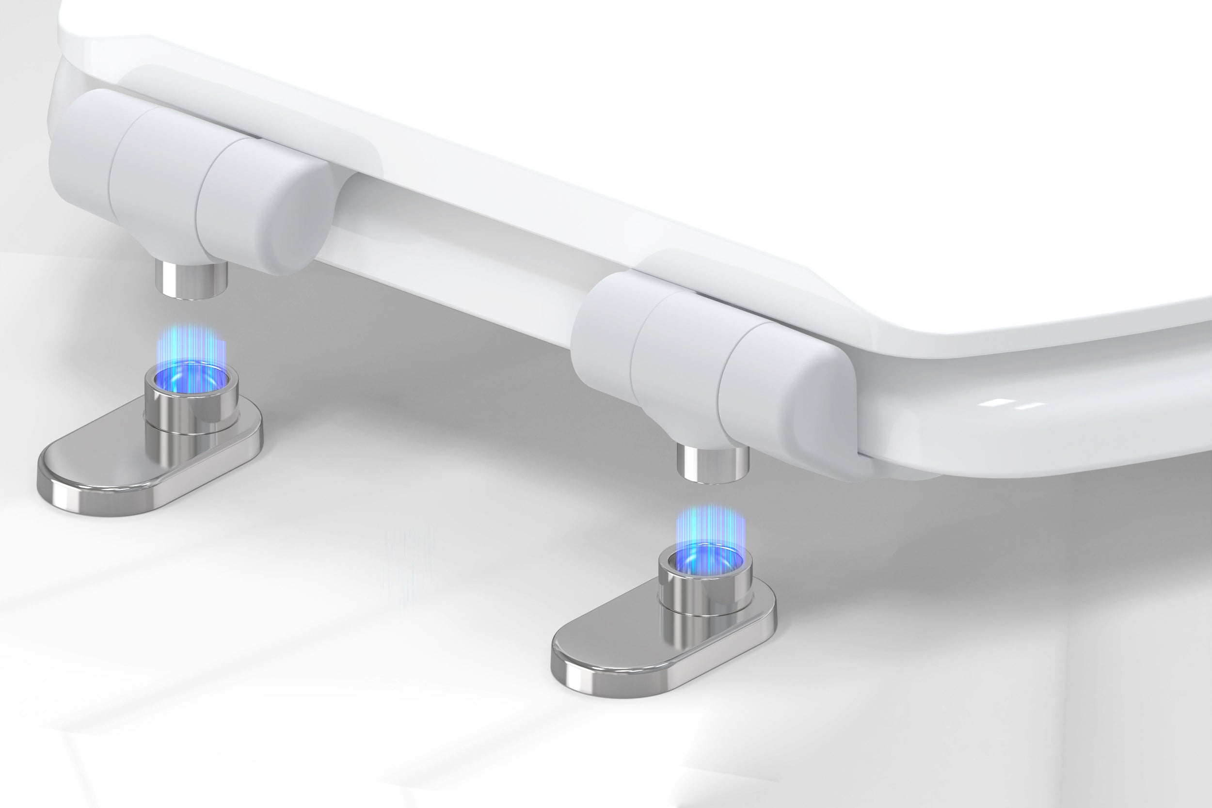 Close-up of a wood toilet seat with Megic Hinge 