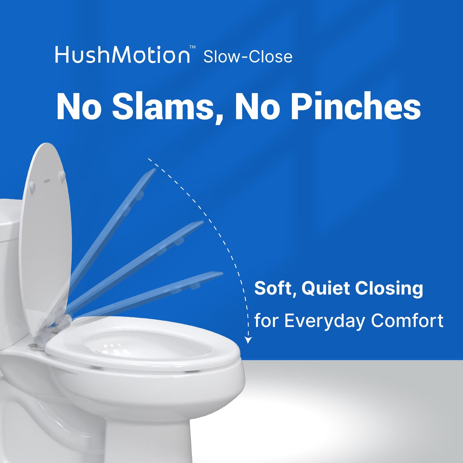 Topseat Wood Toilet Seats
The HushMotion slow-close technology ensures a gradual, silent close, preventing slamming and pinching.
