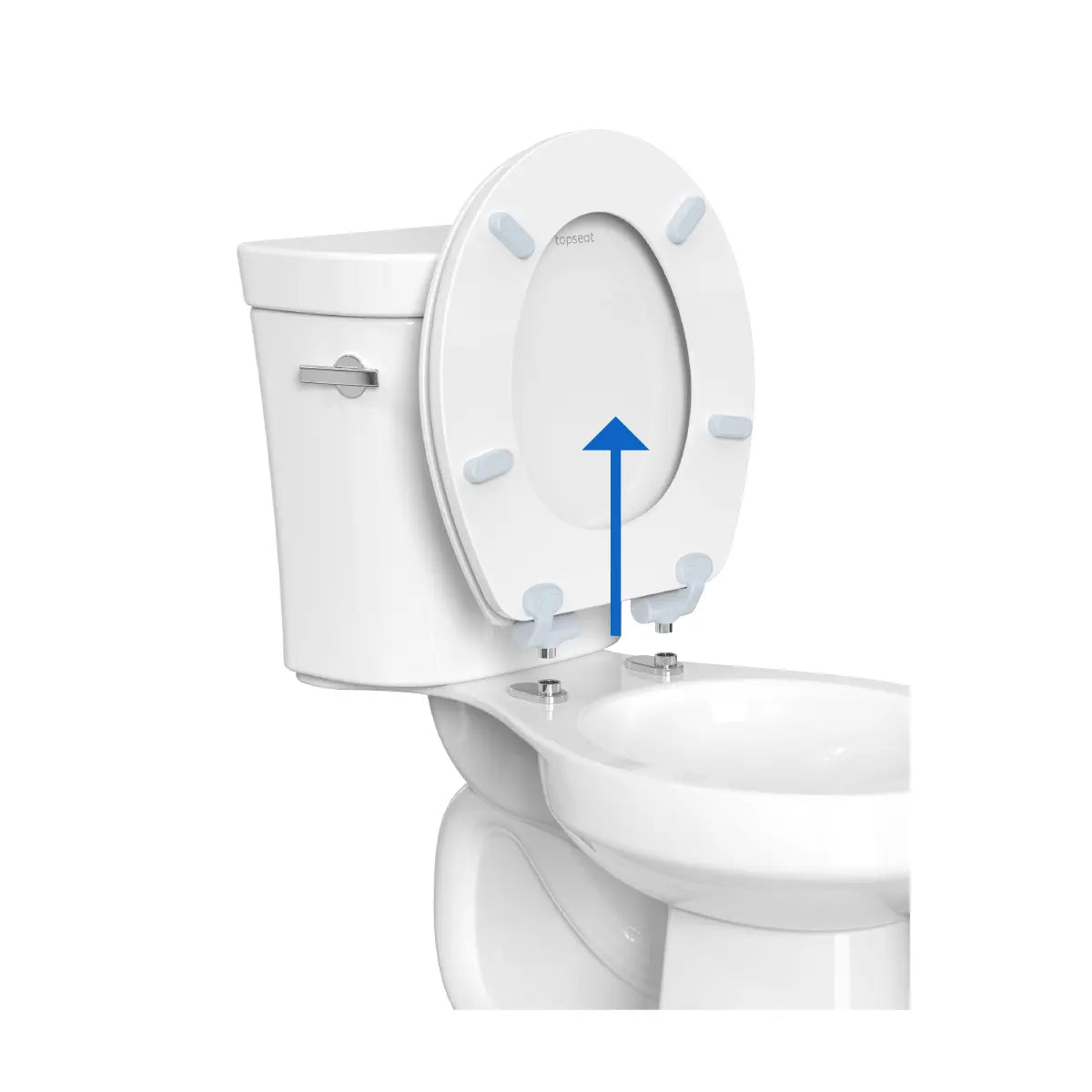 Step 1: Lift the toilet seat straight up from the Magic Hinge® magnetic docking posts.