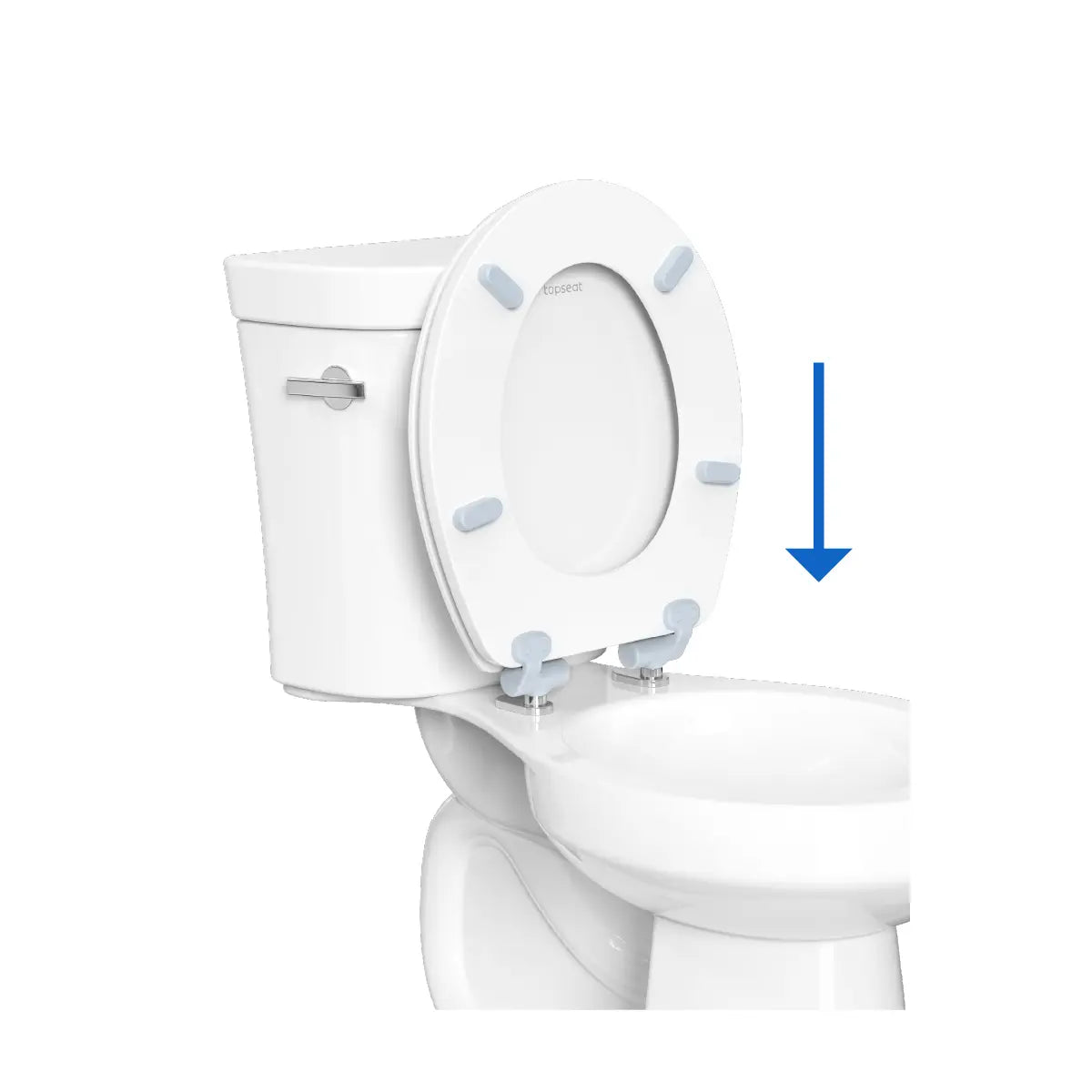 Step 3: Lower the toilet seat onto the Magic Hinge® magnetic docking posts to reattach it.
