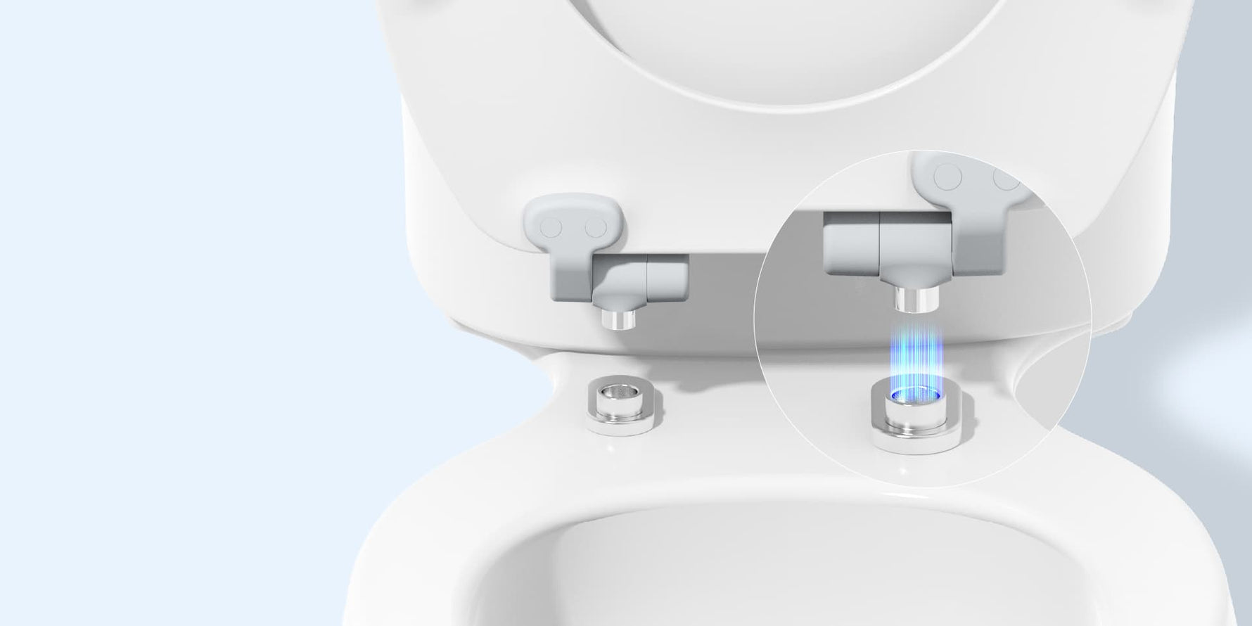 Topseat Magic Hinge™ technology with magnetic quick-release for effortless toilet seat cleaning and reattachment.