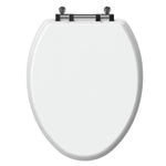 Top-down view of the closed white Topseat TinyHiney elongated potty training toilet seat