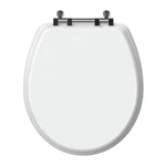 Top-down view of the closed white Topseat TinyHiney round potty training toilet seat