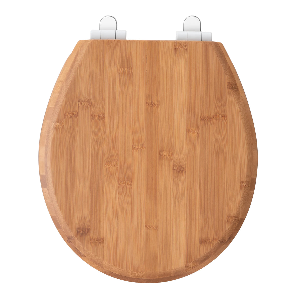 Topseat bamboo round toilet seat with a closed lid and natural bamboo grain, viewed from above