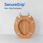 Topseat bamboo round toilet seat with four non-slip bumpers underneath to help keep the seat steady