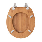 Topseat bamboo round toilet seat underside with four non-slip bumpers and mounting hinges