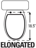 Elongated toilet bowl measurement guide showing 18.5 inches from the mounting holes to the front of the bowl
