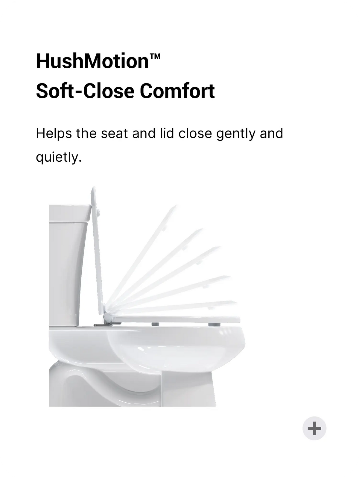 topseat HushMotion soft-close technology showing a wood toilet seat closing quietly.