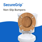 Topseat Natural Oak round wood toilet seat with four SecureGrip non-slip bumpers for added stability