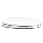 Side profile view of the Topseat Plus plastic round white toilet seat.