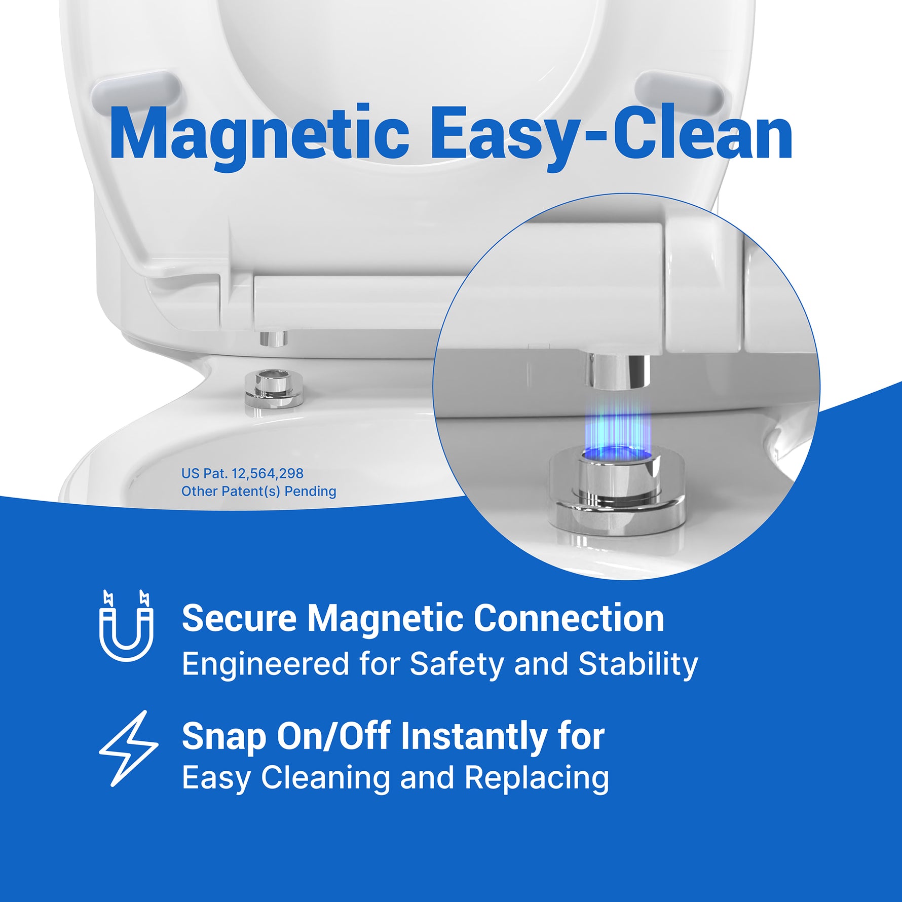 Topseat plus toilet seat with magnetic quick release for easy cleaning