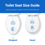 Toilet seat size guide comparing elongated and round sizes to ensure proper fit for the Topseat Plus series.