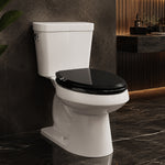 opseat Pro Elite black toilet seat on a white toilet in a modern dark bathroom