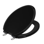 Topseat Pro Elite black elongated wood toilet seat, angled open view