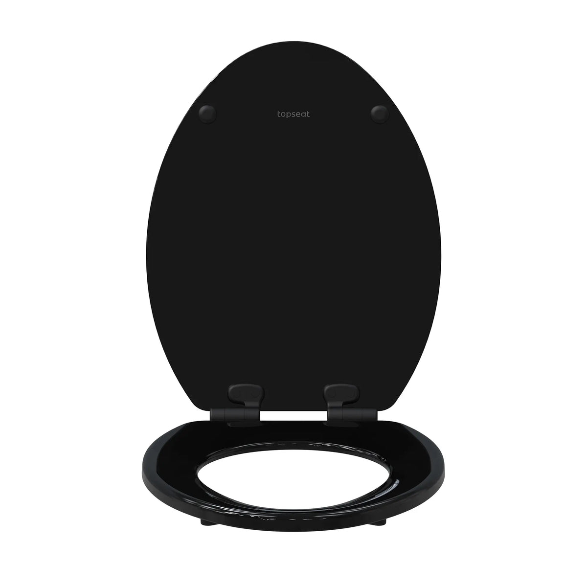 Topseat Pro Elite black elongated wood toilet seat, open front view