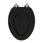 Topseat Pro Elite black elongated wood toilet seat, underside with four non-slip bumpers and mounting hardware