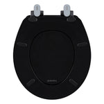 topseat Pro Elite black round wood toilet seat underside with four non-slip bumpers and mounting hinges