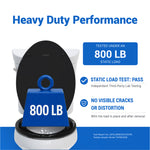 Topseat Pro Elite elongated black wood toilet seat with an 800 lb weight block, proving heavy-duty durability without distortion.