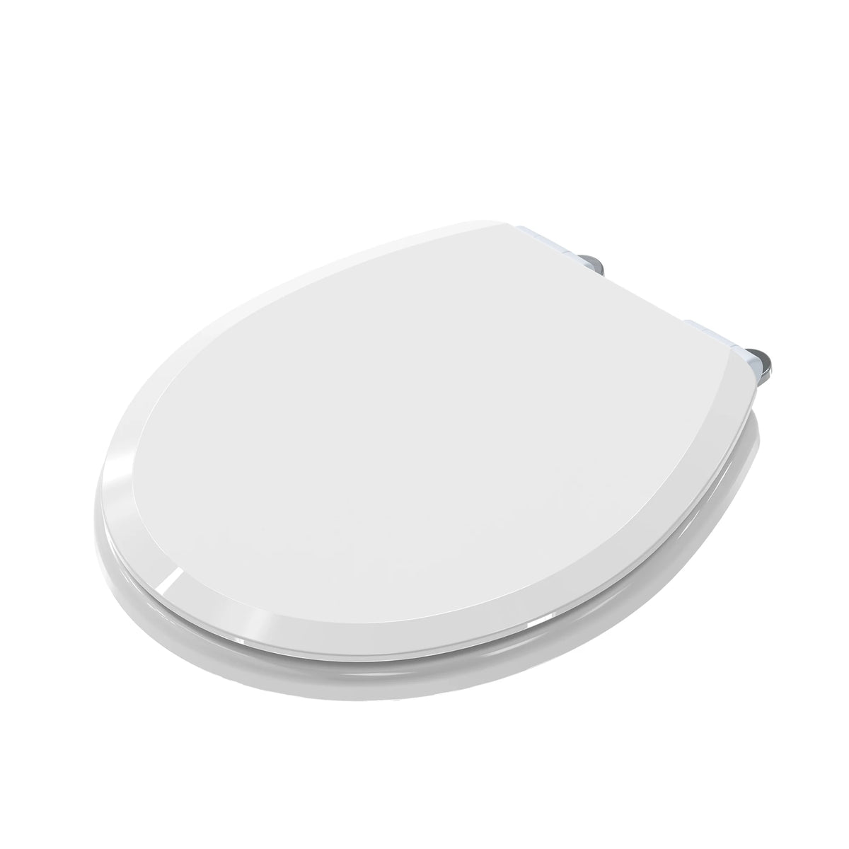 Topseat Pro Elite white round wood toilet seat with the lid closed, angled view