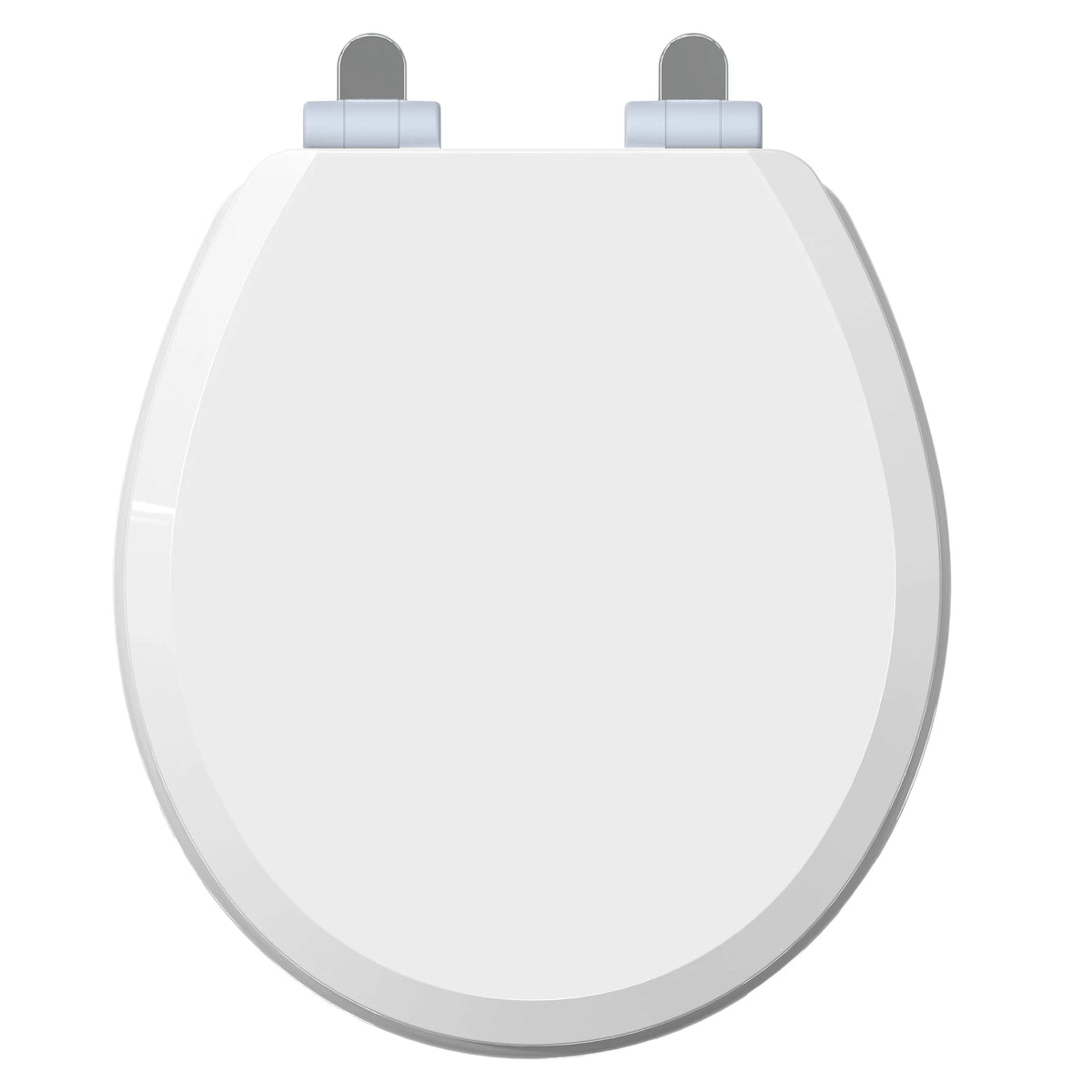 Topseat Pro Elite white round wood toilet seat with the lid closed, top view