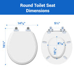 Topseat Pro Elite white round wood toilet seat dimensions, including length, width and mounting hole spacing