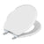 Topseat Pro Elite white round wood toilet seat with the lid and seat partially open, angled view
