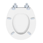 Topseat Pro Elite white round wood toilet seat underside with mounting hinges and four non-slip bumpers