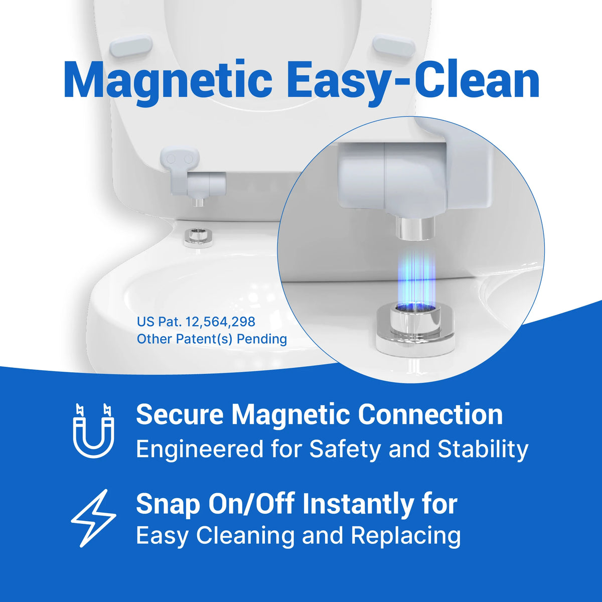 Topseat Pro Elite white elongated wood toilet seat with Magic Hinge™ magnetic quick-release for easier access around the mounting area.