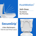 Topseat Pro Elite white round wood toilet seat with soft-close hinges and four non-slip bumpers