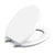 Topseat Pro elongated white toilet seat shown with lid open, featuring durable wood construction and high-gloss finish.
