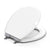 Topseat Pro round white toilet seat shown with lid open, featuring durable wood construction and high-gloss finish.