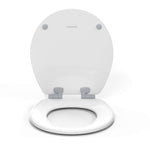 Bottom view of the Topseat Pro round white toilet seat displaying four non-slip bumpers.