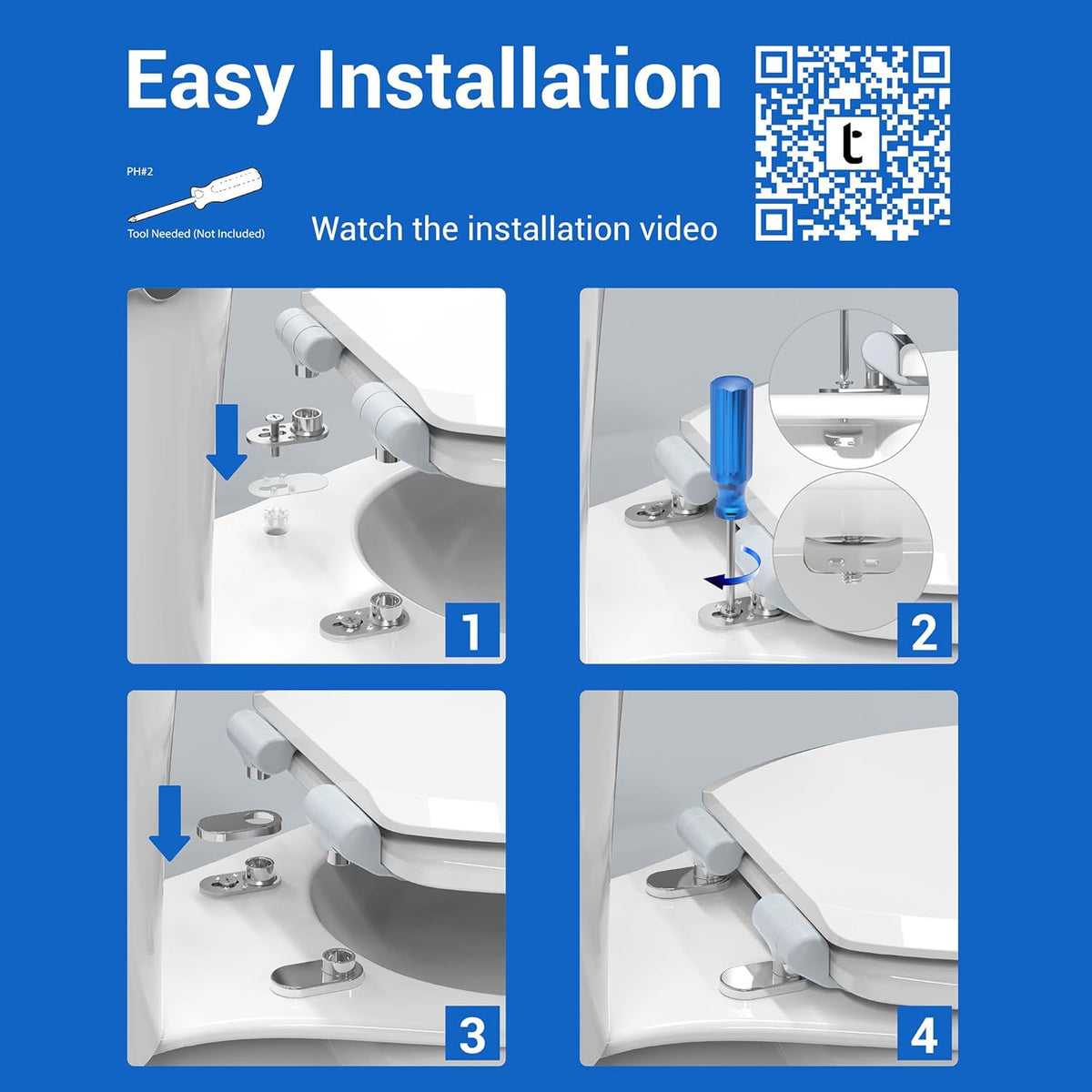 Step-by-step easy installation guide for the Topseat Pro round white toilet seat.