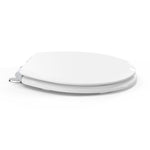 Side profile view of the Topseat Pro round white toilet seat with closed lid.