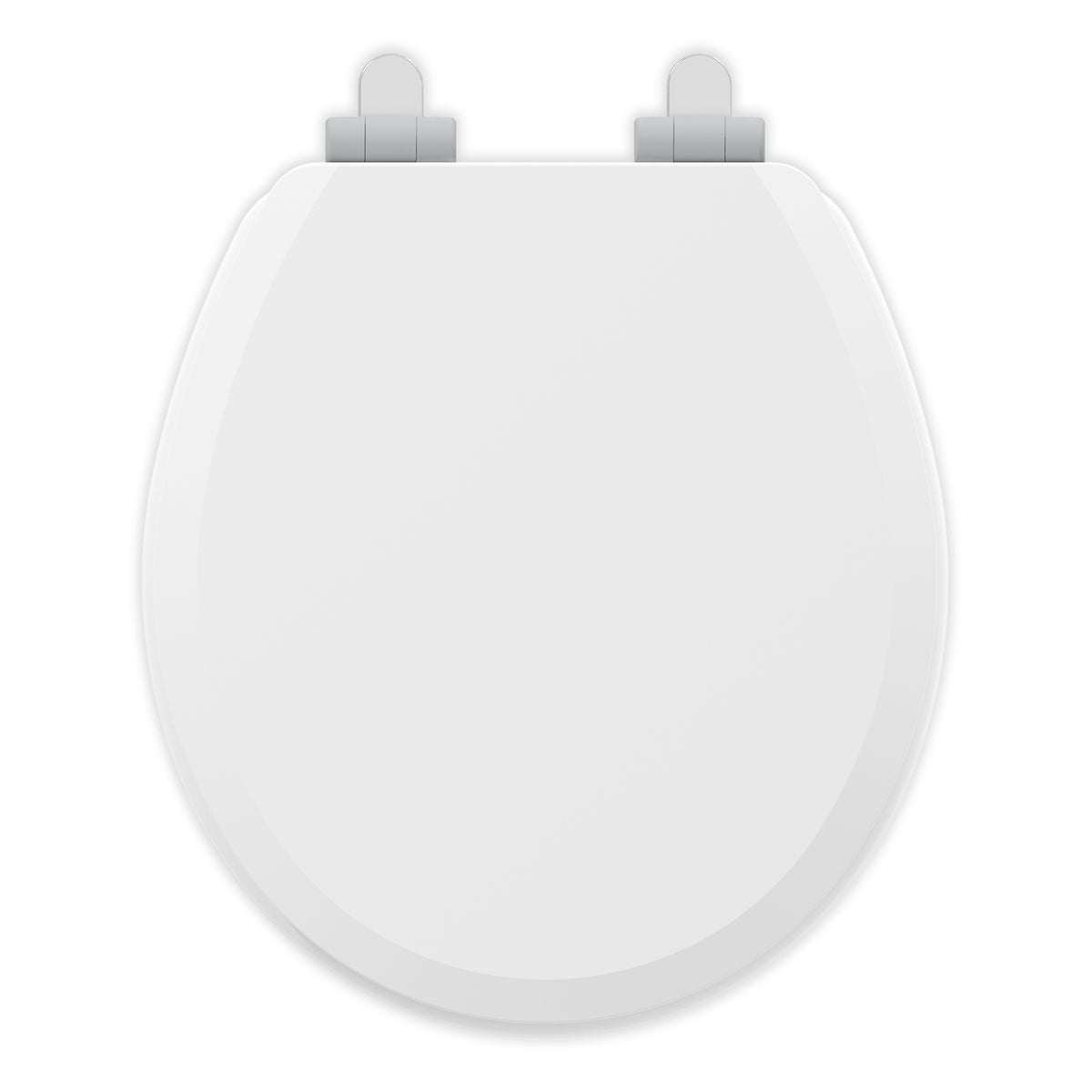 Top-down view of the Topseat Pro round white toilet seat with closed lid.